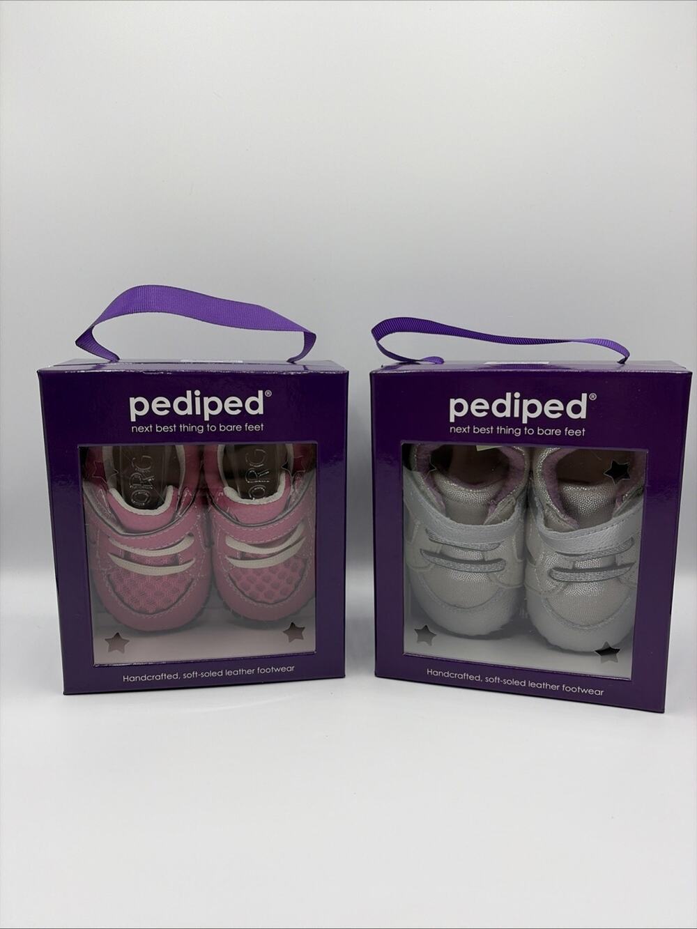 Set Of 2 NIB Pediped Soft-soled 100% Leather Shoes 18-24 Months Pink Silver